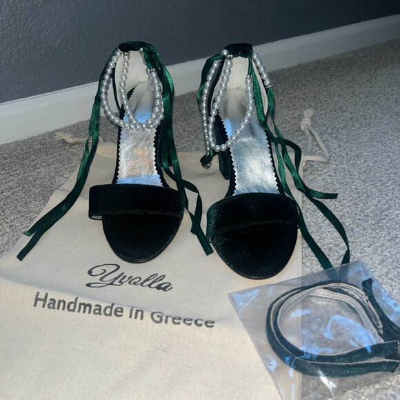 Forest Green Velvet Heels - Picture 3 of 3